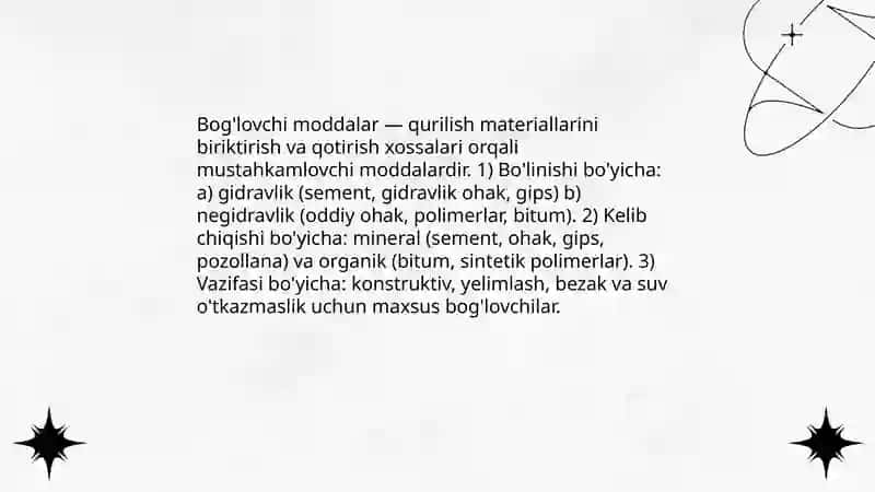 Qurilishda bog'lovchi moddalar 3
