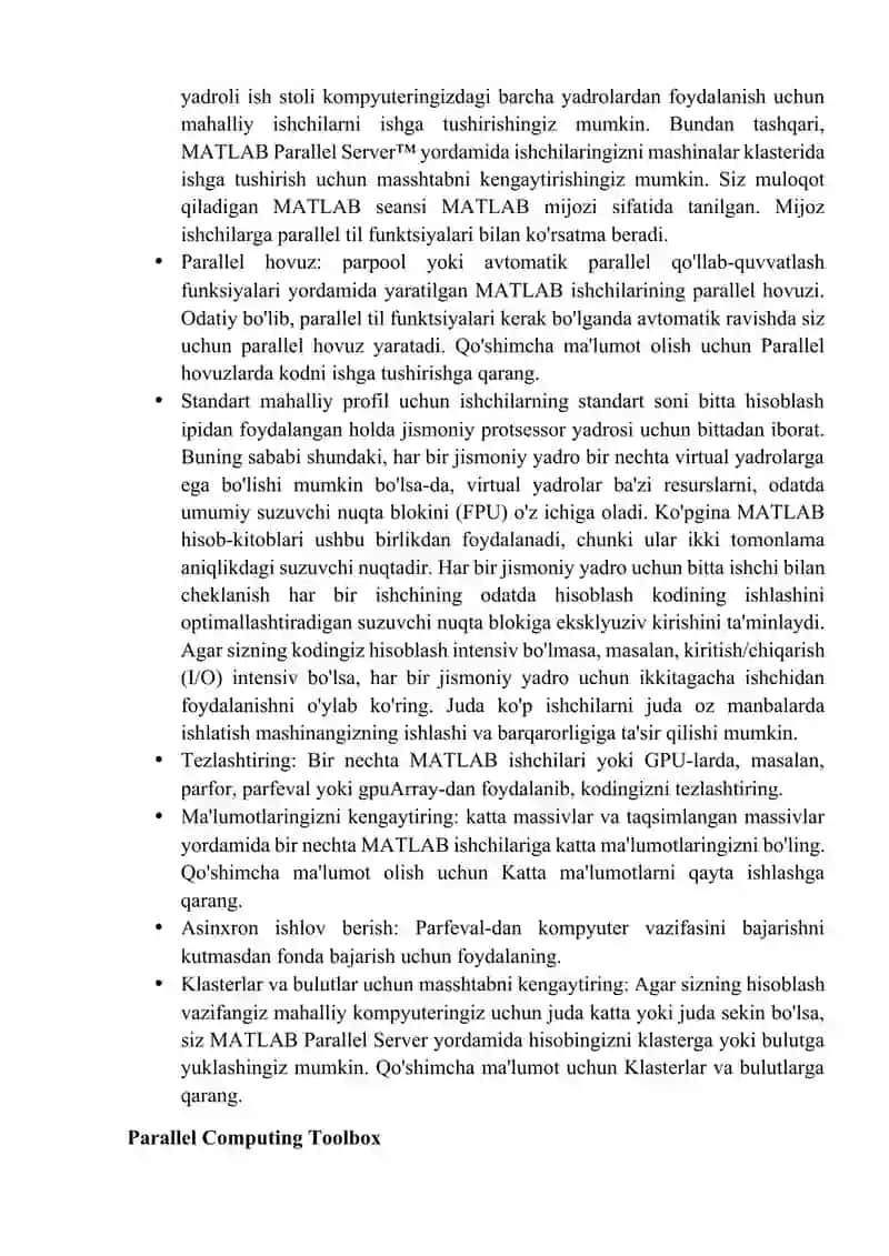 MATLABning Parallel Computing Toolbox vazifasi va imkoniyatlari 3