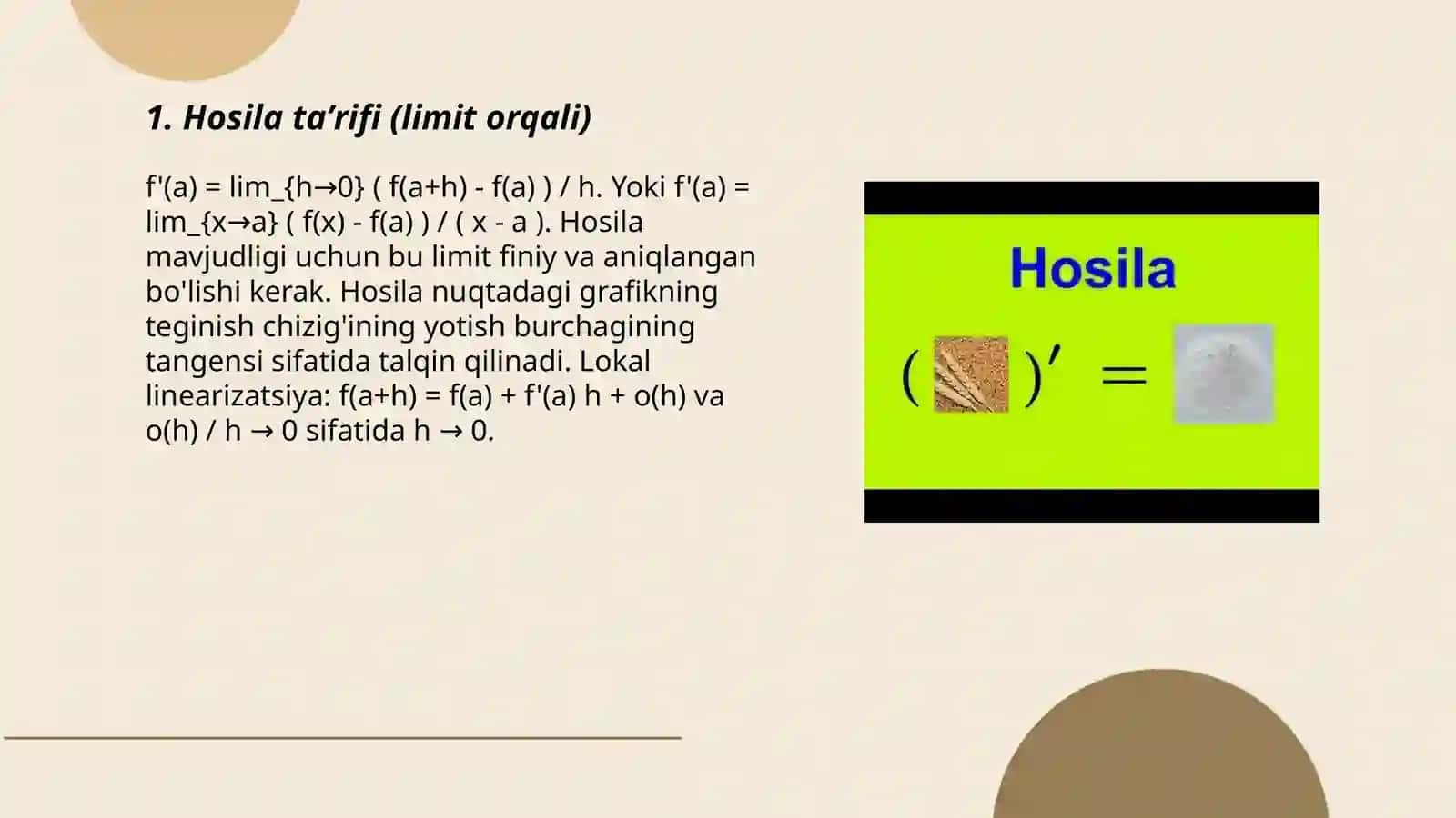 Hosilani hisoblash qoidalari 3