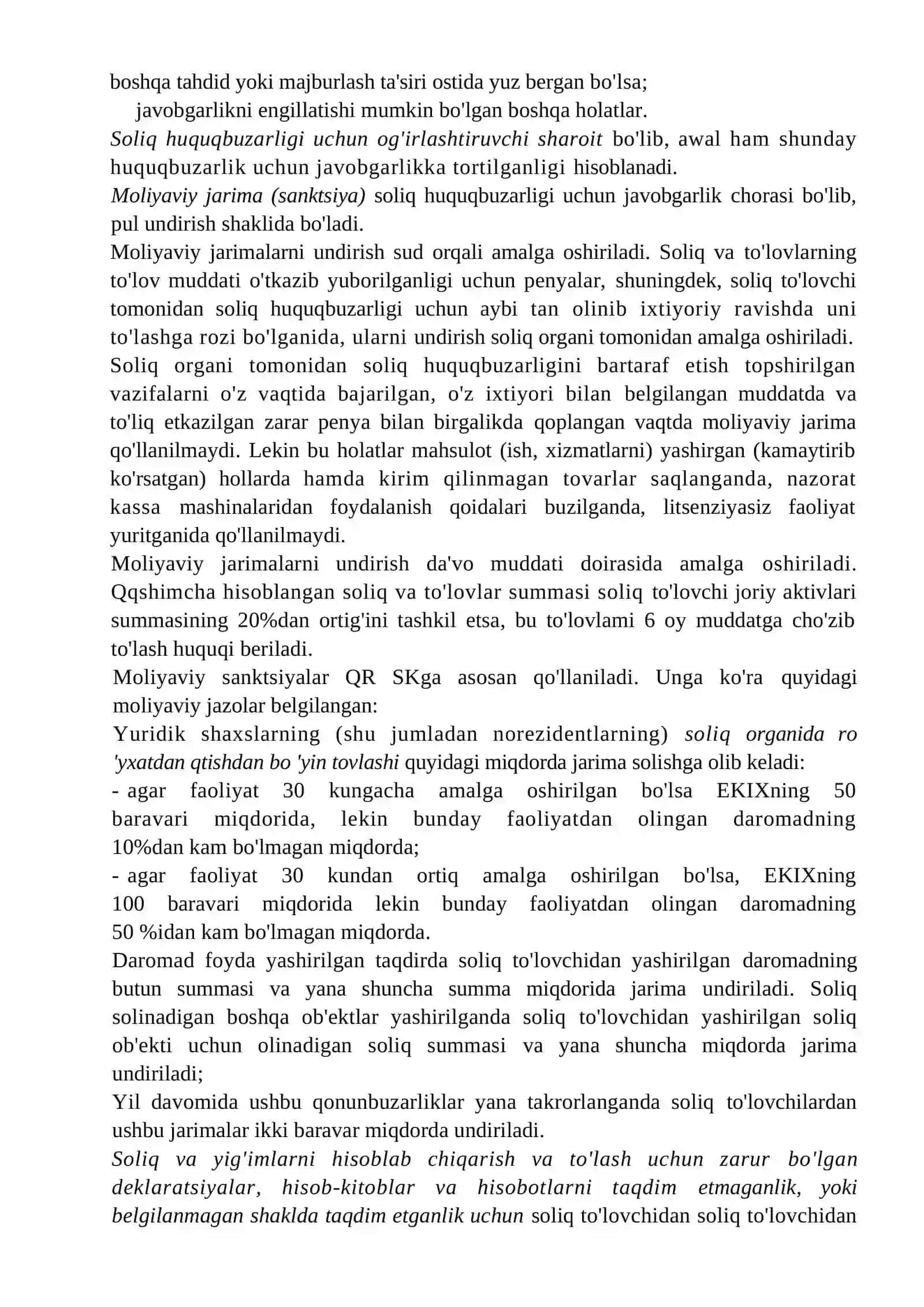 Soliq qonunchiligini buzganlik uchun moliyaviy, ma'muriy va jinoiy javobgarlik choralari 3