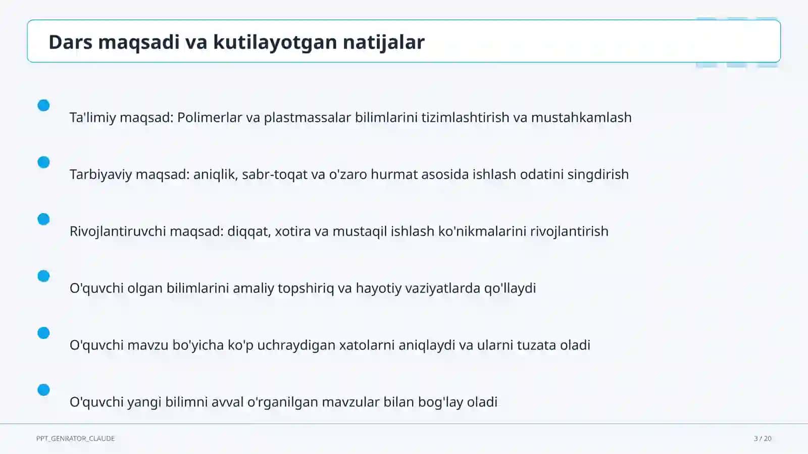 Polimerlar va plastmassalar (11-sinf) 3