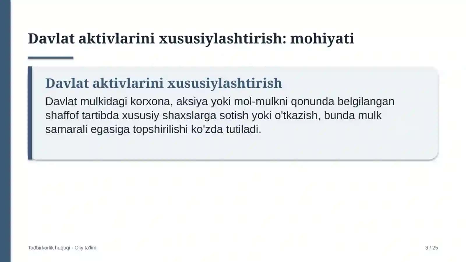 Bojsiz savdo do'konlarida davlat aktivlarini xususiylashtirish 3