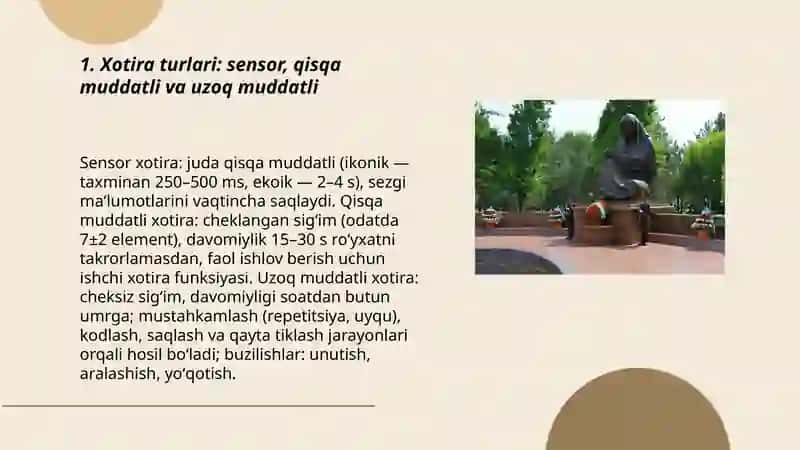 Xotira turlari: sensor, qisqa muddatli va uzoq muddatli 3