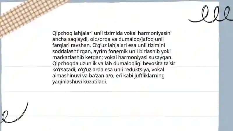 Oʼzbek tilining qipchoq va oʻgʻuz lahjasiga xos dialektal xususiyatlari 3