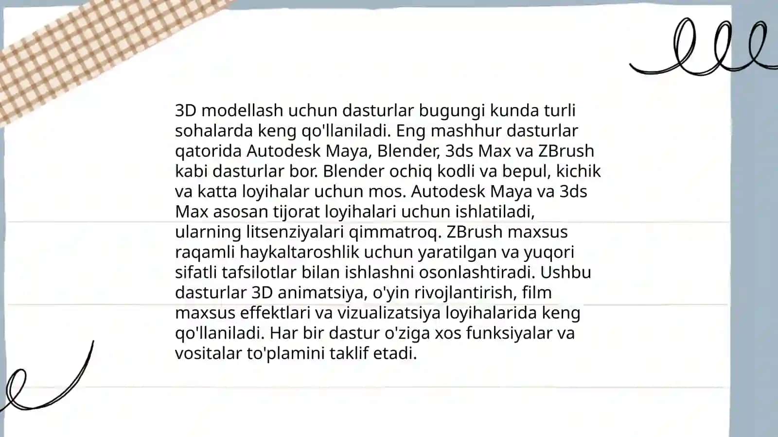 3D modellash dasturlari 3