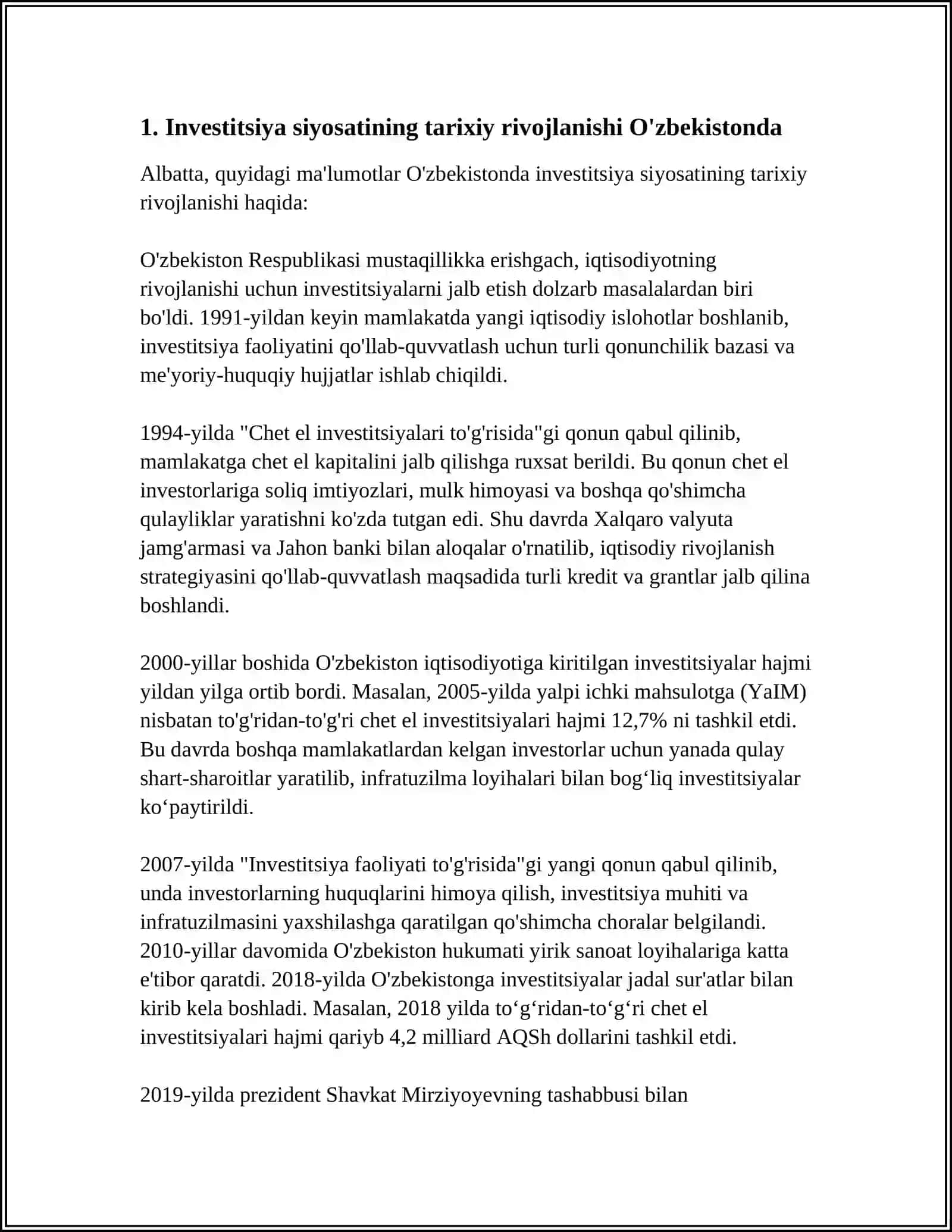O'ZBEKISTON RESPUBLIKASIDA INVESTITSIYA SIYOSATI 3