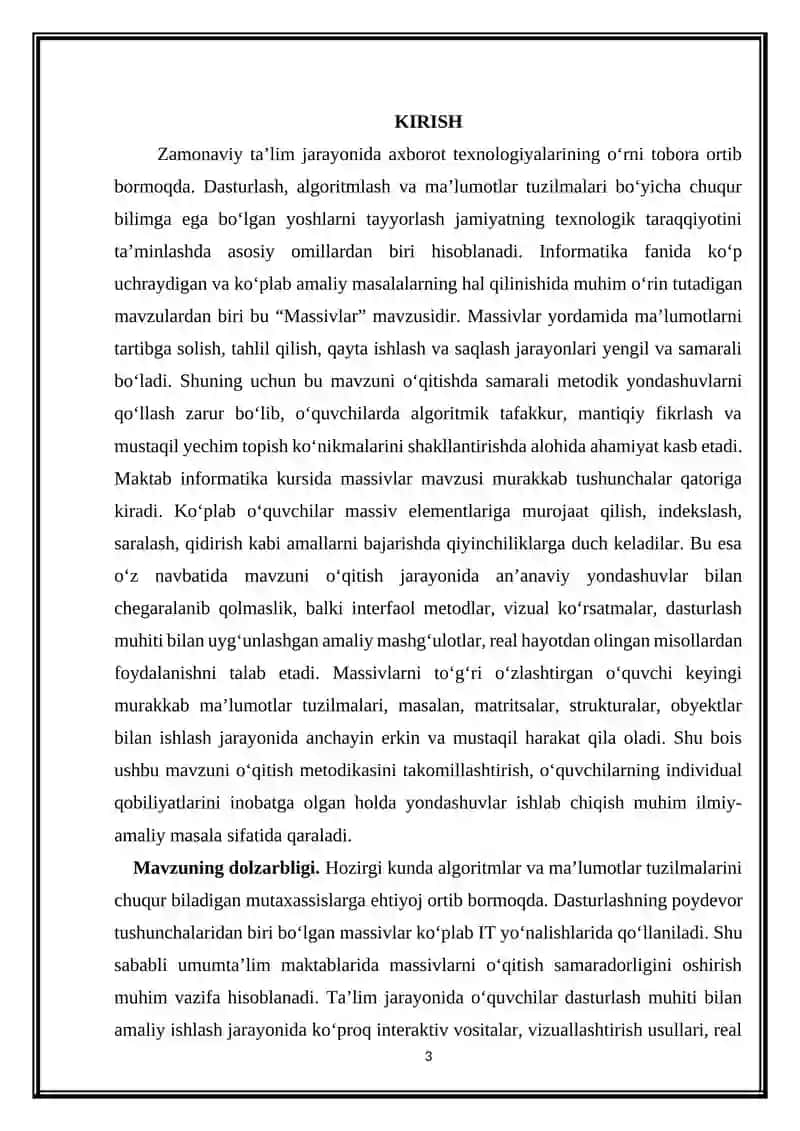 Massivlar mavzusini oʻqitish metodikasi 3