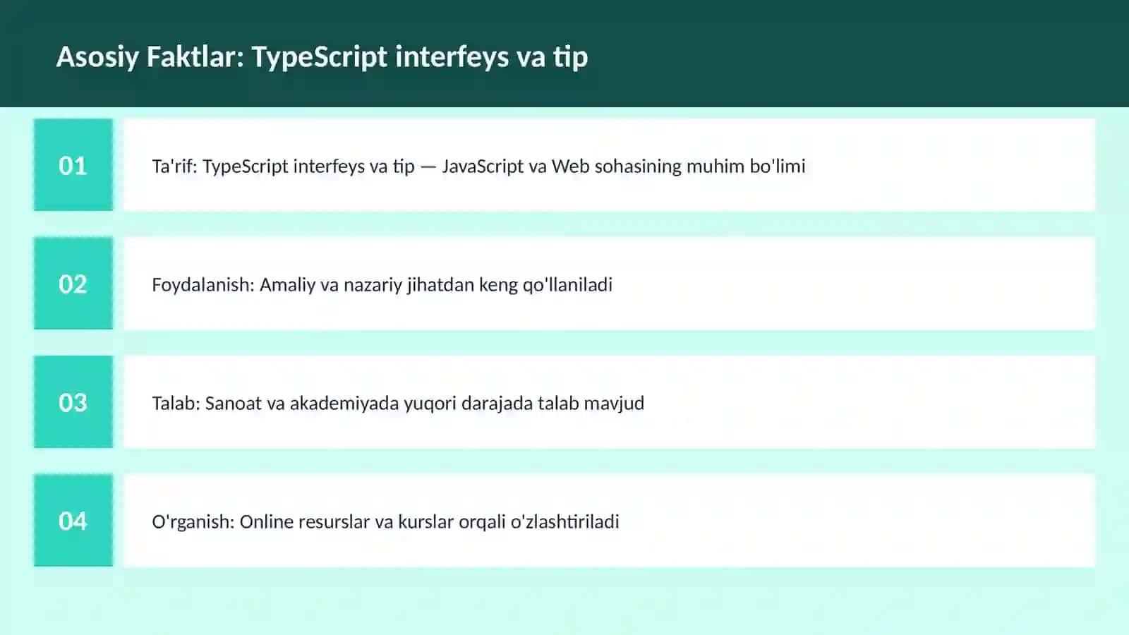 Mavzuga Kirish — TypeScript interfeys va tip 3