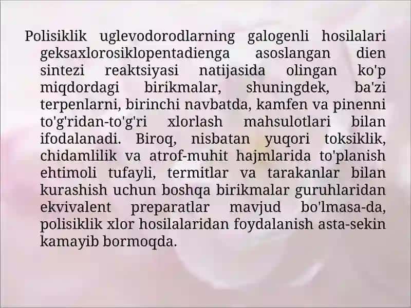 Alisiklik va aromatik galogenli pestitsidlar 3