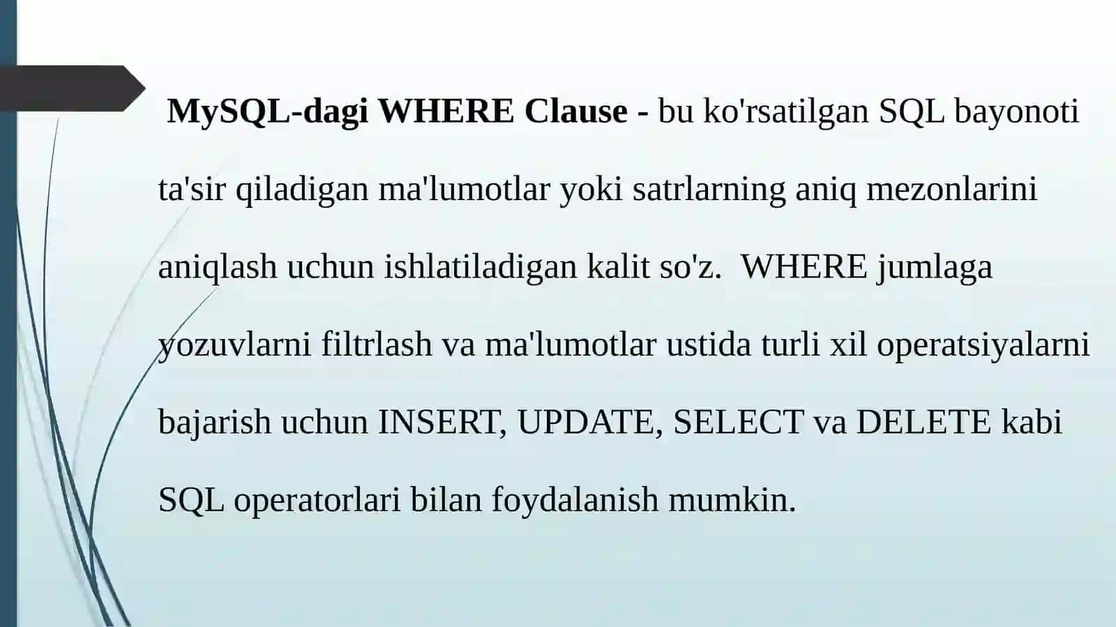 SQL serverida WHERE, AND, va OR bandlarining vazifalari 3