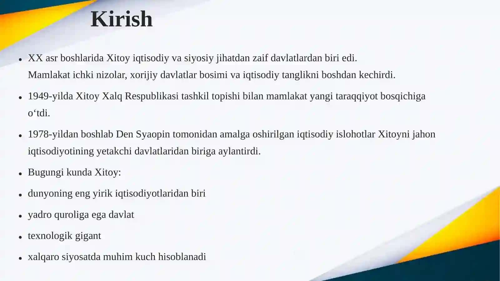 XX–XXI asrlarda Xitoyning global qudratga aylanish jarayoni 3