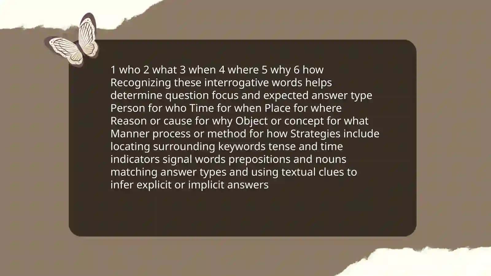 Recognizing and interpreting key words in questions and texts 3