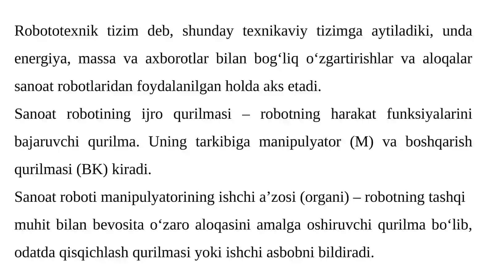 ISHLAB CHIQARISHNI KOMPLEKS AVTOMATLASHTIRISHDAROBOTLARNING ROLI. ROBOTLAR BO‘YICHA UMUMIYTUSHUNCHALAR 3