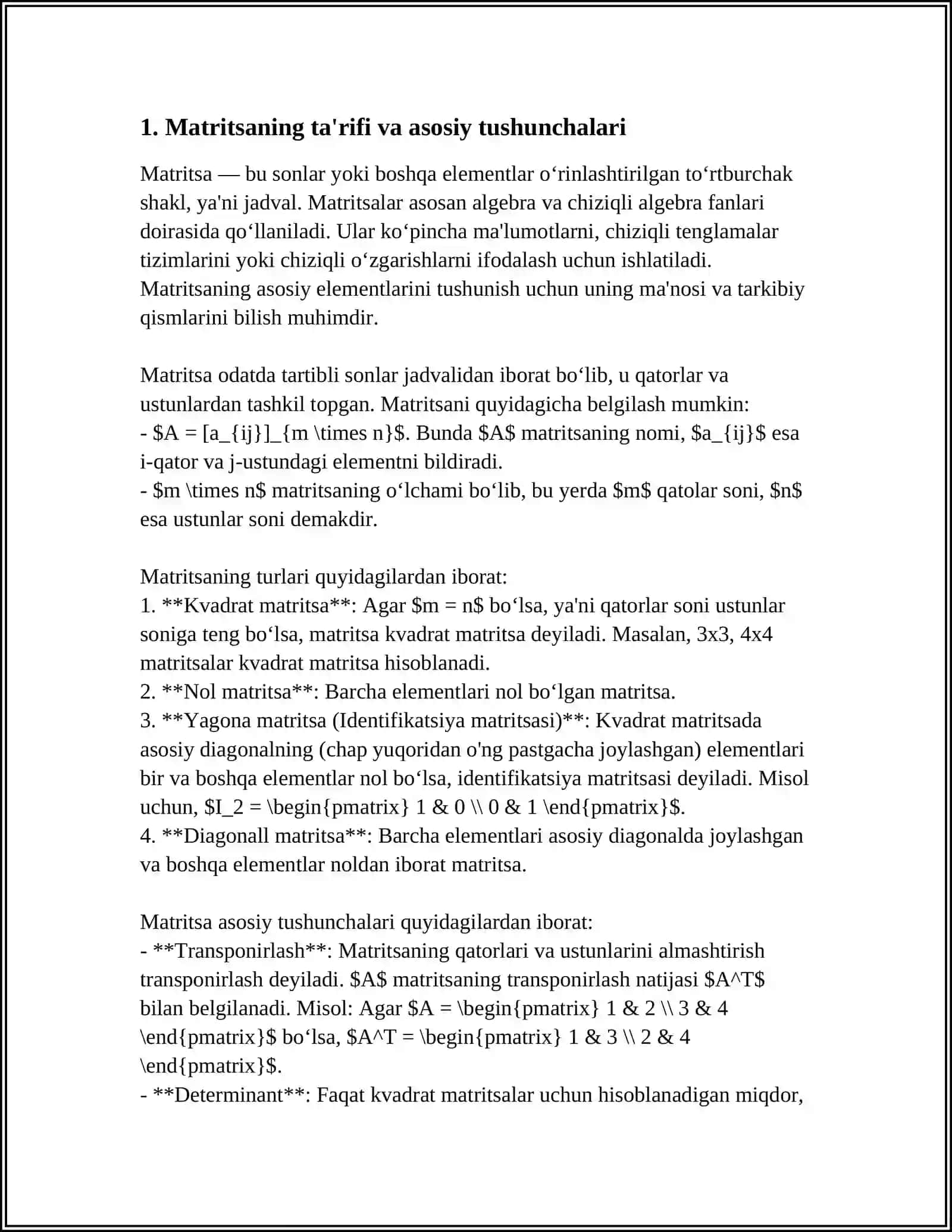 MATRITSANING RANGI VA XOSSALARI 3