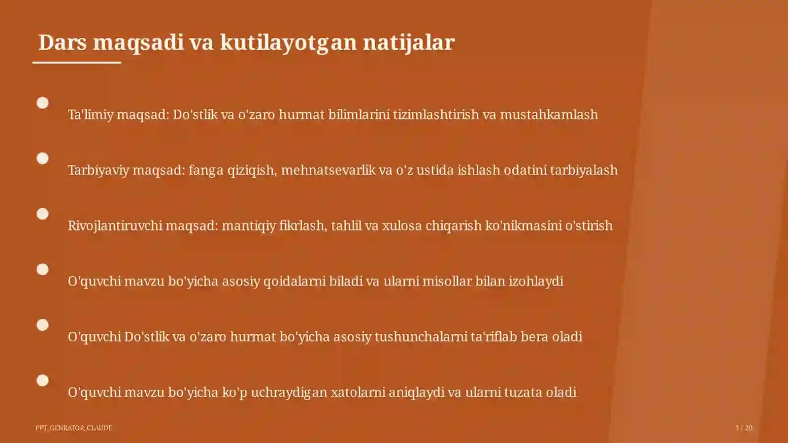 Sinf soati va tarbiyaviy tadbirlar (1–11) — o'qituvchilar uchun 3