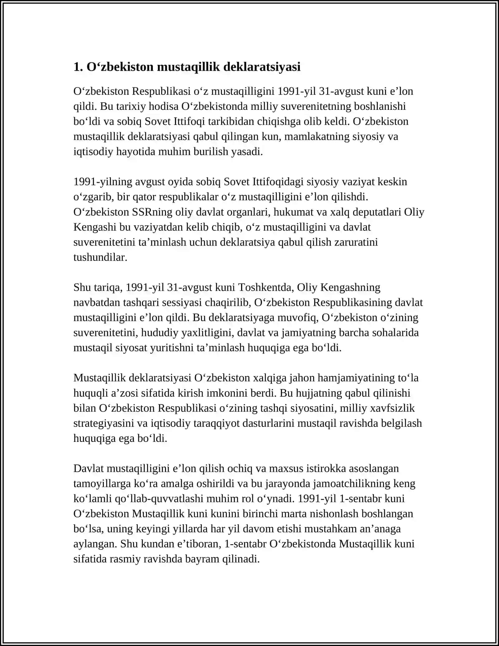 O‘zbekiston ENG YANGI TARIXIDAN MUSTAQIL ISH 3