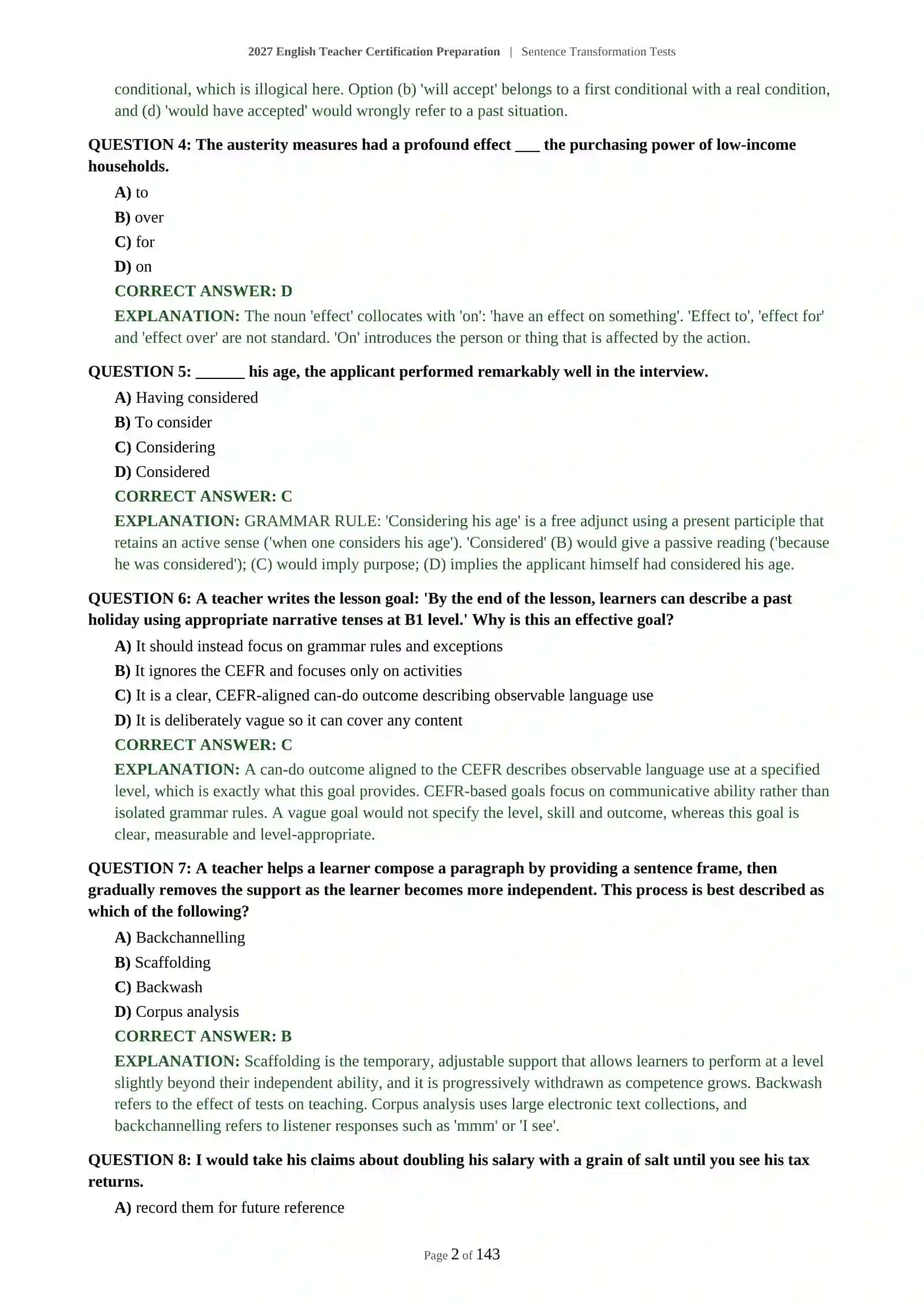 2027 English Teacher Certification Preparation | Sentence Transformation Tests 3