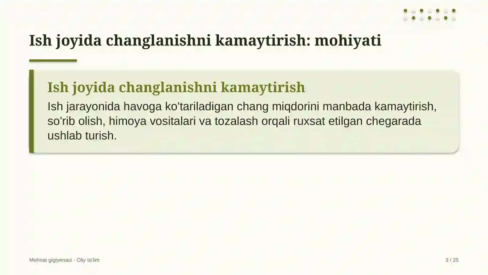 Mehnat gigiyenasi · Oliy ta'lim 3