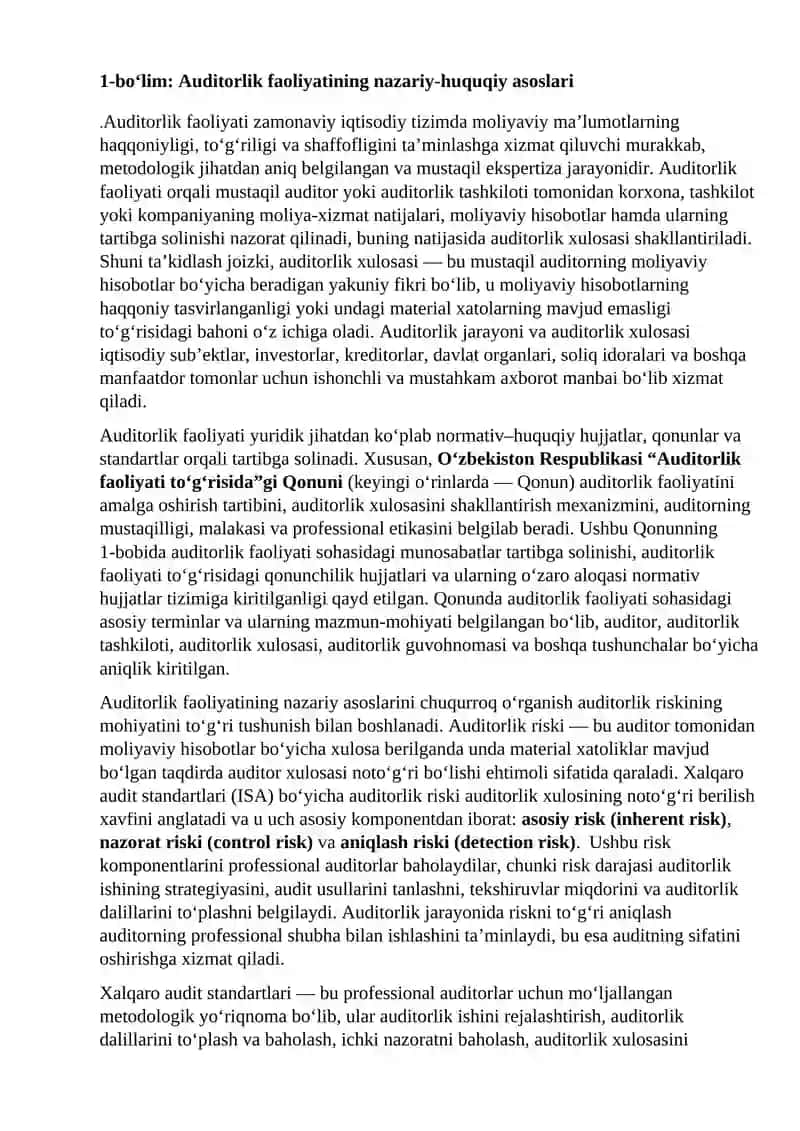 AUDITORLIK RISKLARI VA AUDITORLIK XULOSASI 3