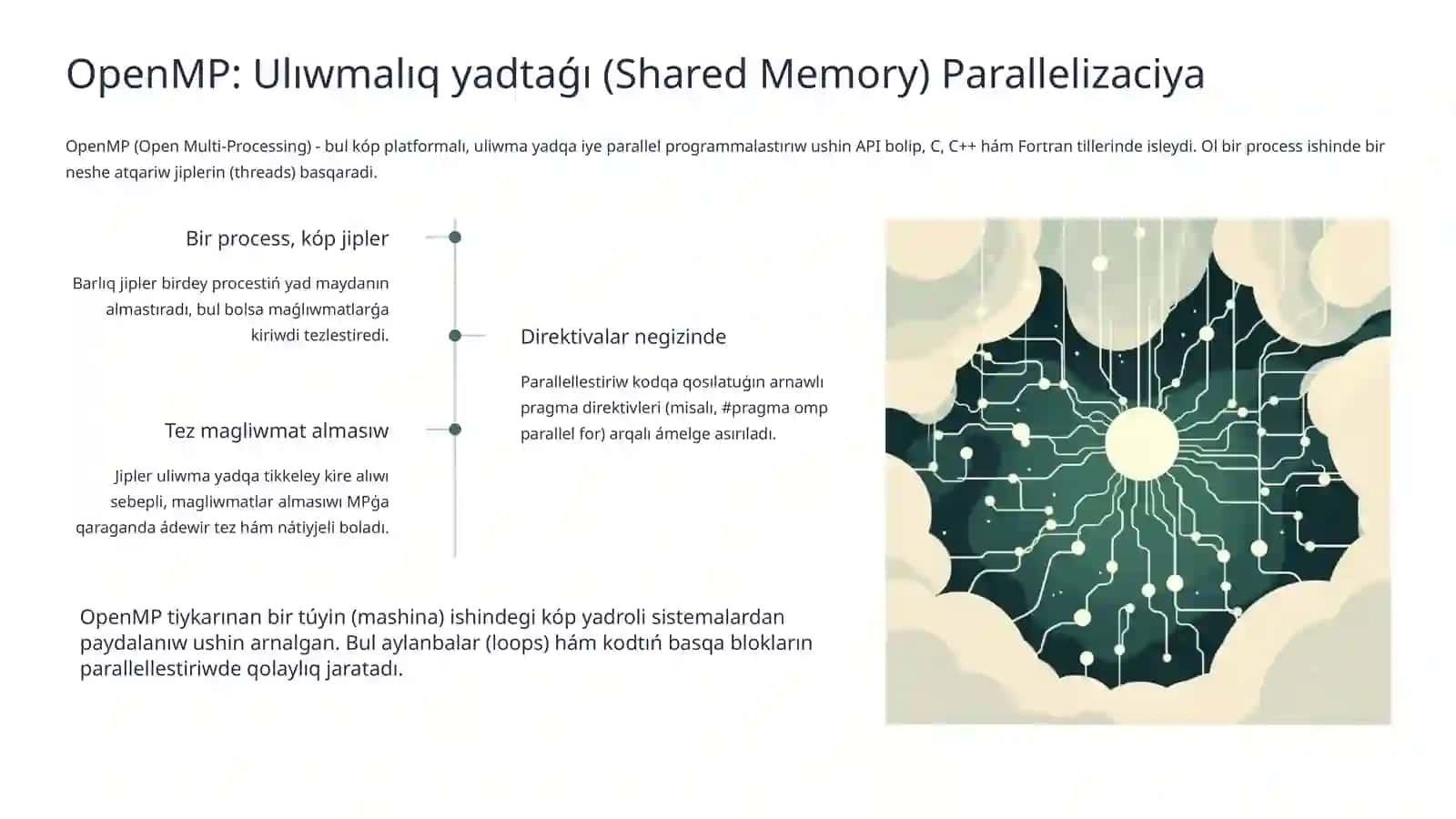 Kóp processli (Multi-processing) hám OpenMP: Parallel esaplaw ayırmashılıqları. 3