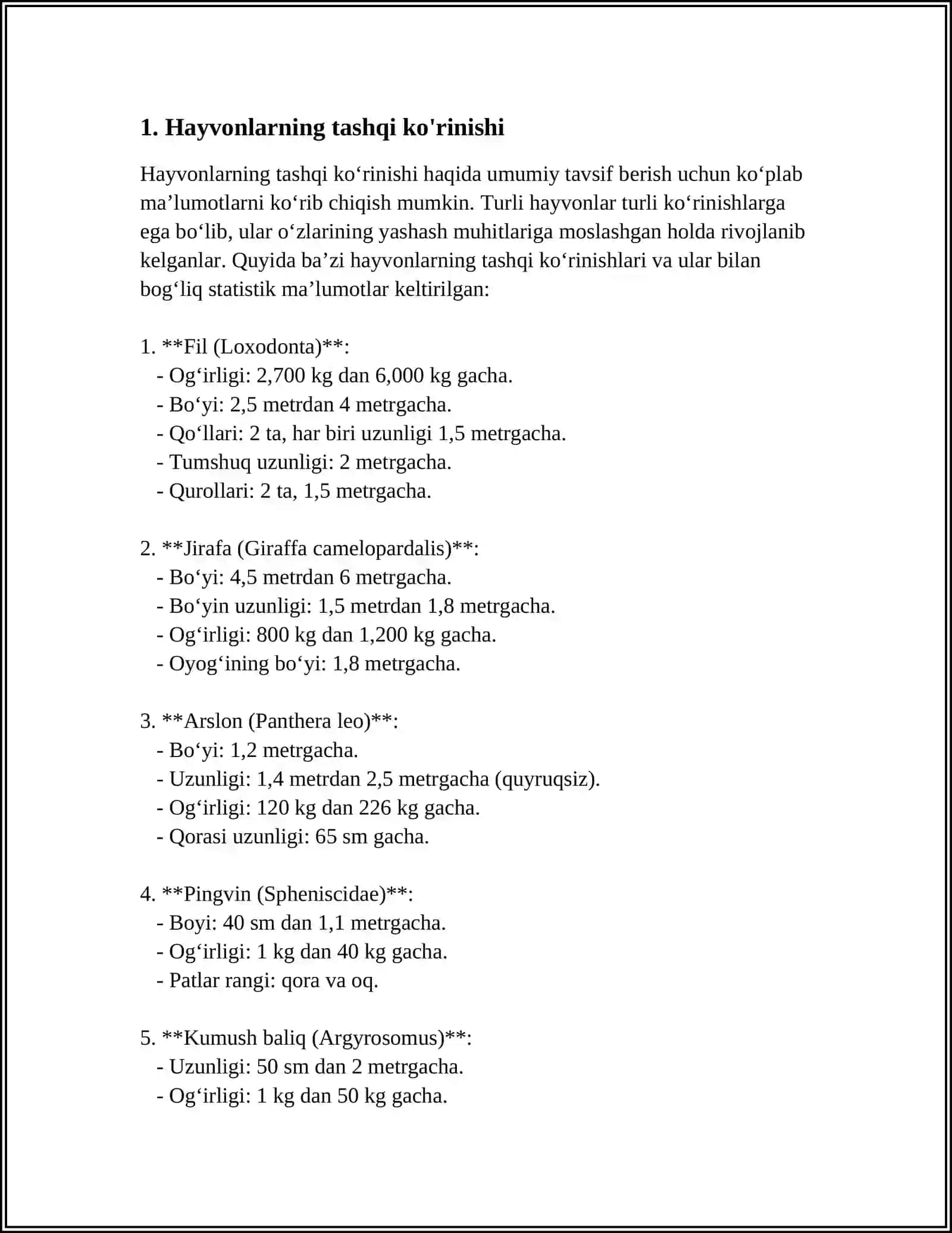 DESCRIBING ANIMALS 3