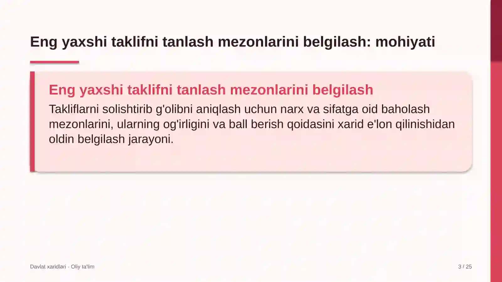 Eng yaxshi taklifni tanlash mezonlarini belgilash: mohiyati 3