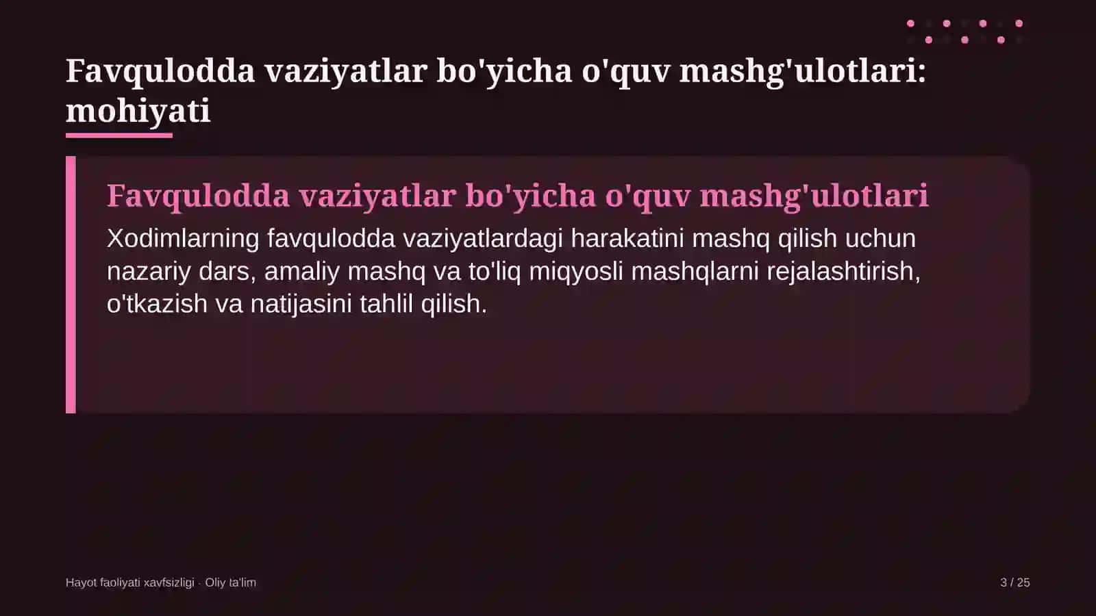 Hayot faoliyati xavfsizligi · Oliy ta'lim 3