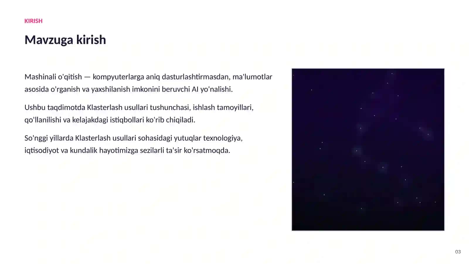 SUN'IY INTELLEKT • MASHINALI O'QITISH 3