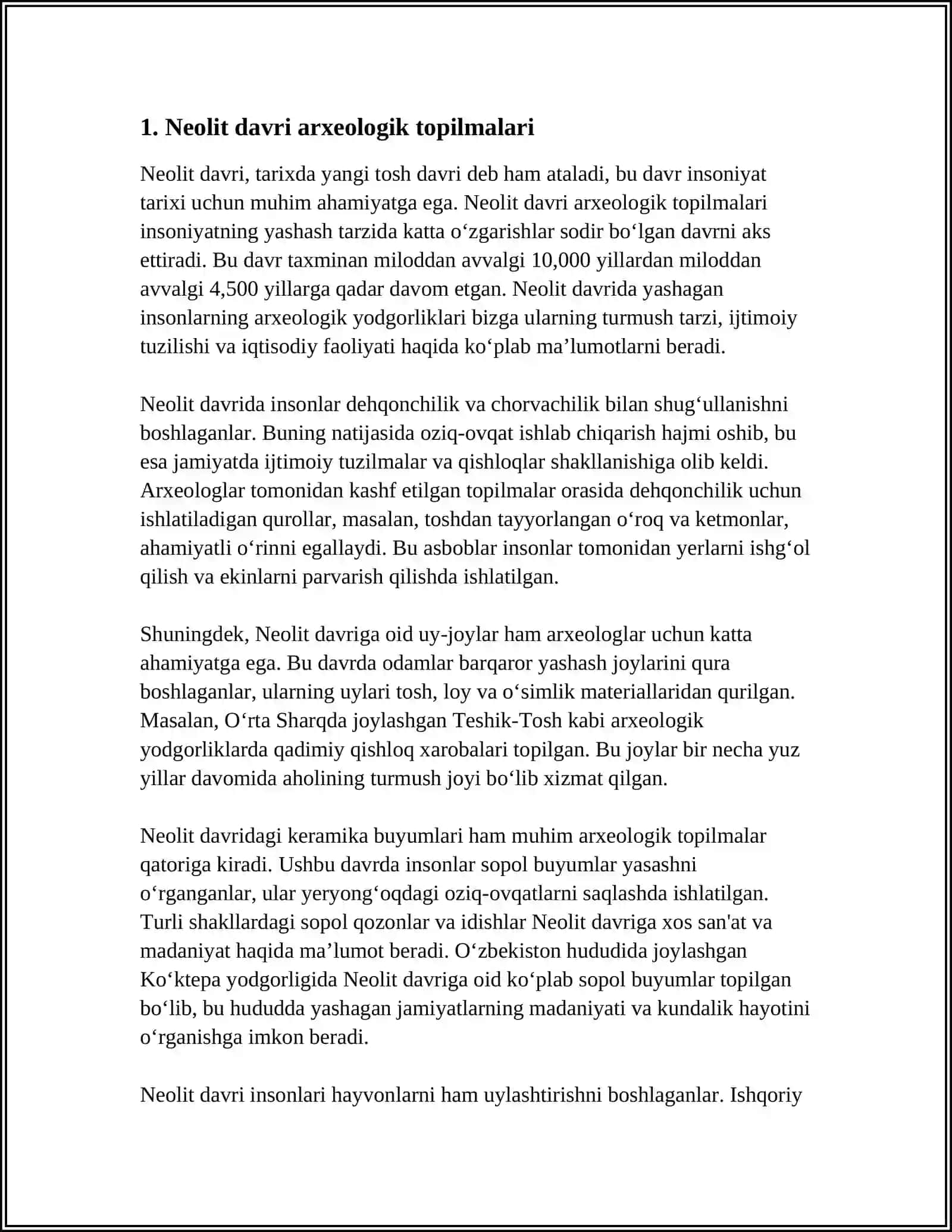 NEOLIT DAVRI TURAR JOY QOLDIQLARI 3