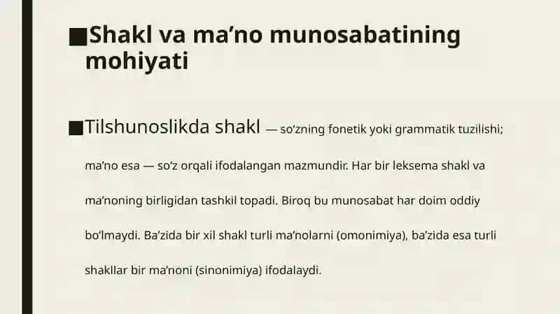 LEKSEMALARNING SHAKL VA MA’NO MUNOSABATI 4