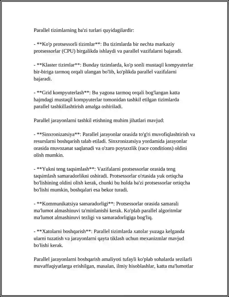 PARALLEL JARAYONLARNI TASHKIL ETISH 4