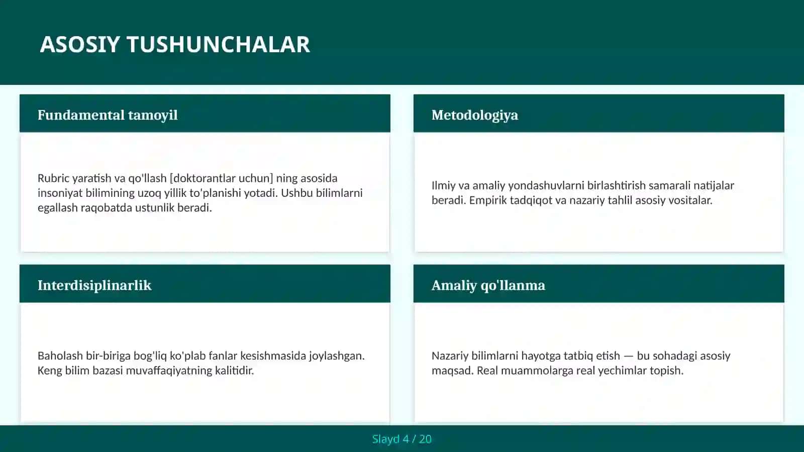 Rubric yaratish va qo'llash [doktorantlar uchun] 4