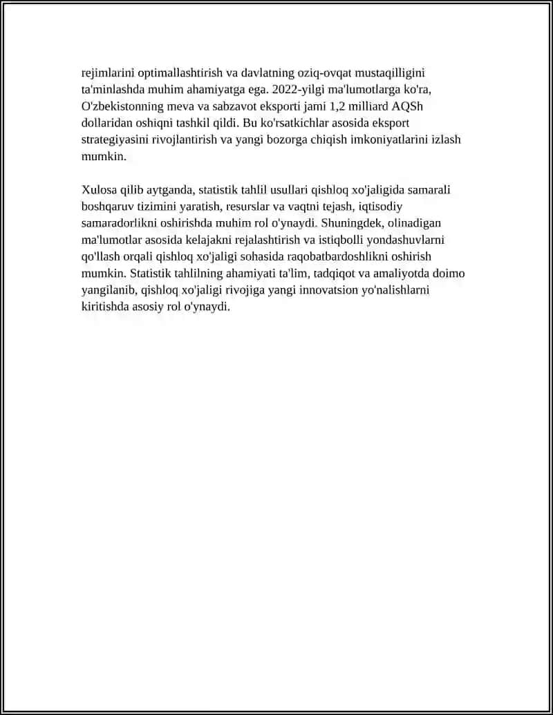 QISHLOQ XO’JALIGIDA STATISTIK TAHLILNING QO’LLANILISHI 4