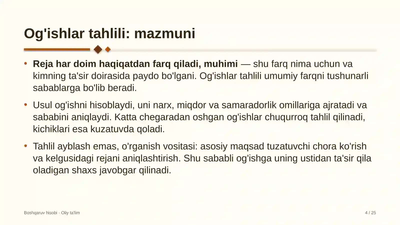 Davlat korxonalarida og'ishlar tahlilini o'tkazish 4