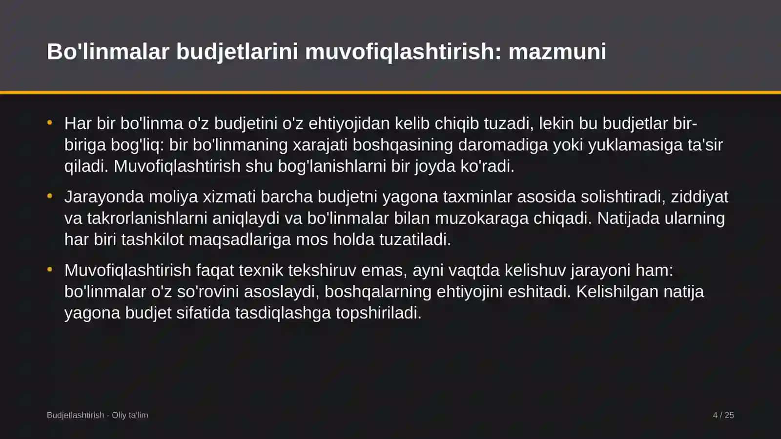 Bojsiz savdo do'konlarida bo'linmalar budjetlarini muvofiqlashtirish 4
