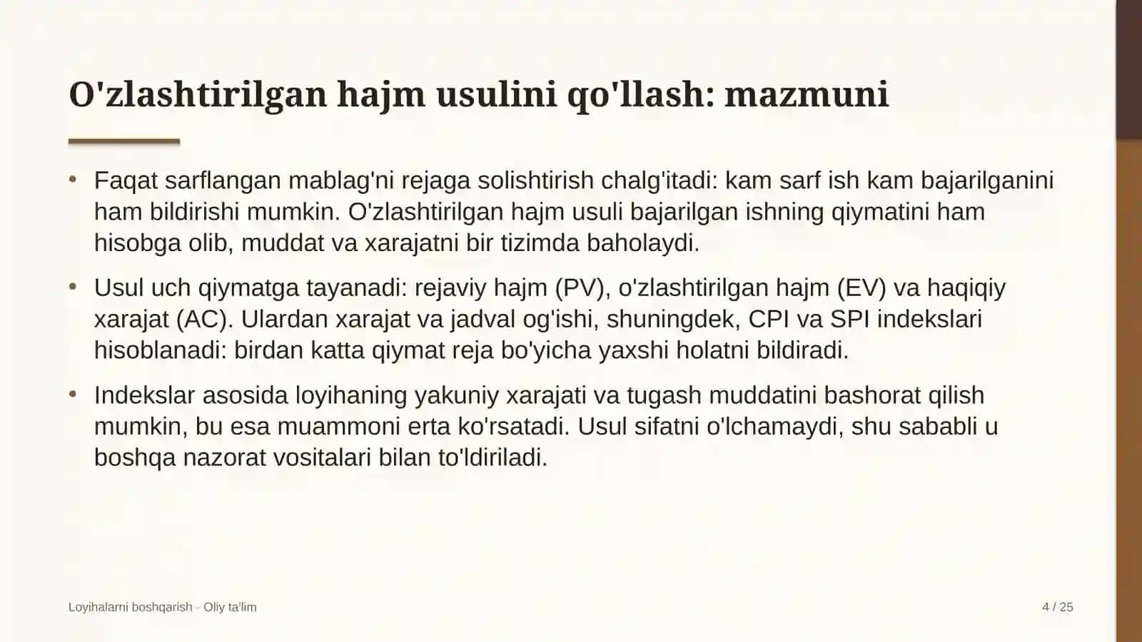 O'zlashtirilgan hajm usulini qo'llash: mohiyati 4