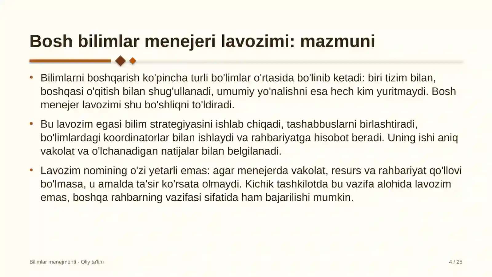 Bilimlar menejmenti · Oliy ta'lim 4