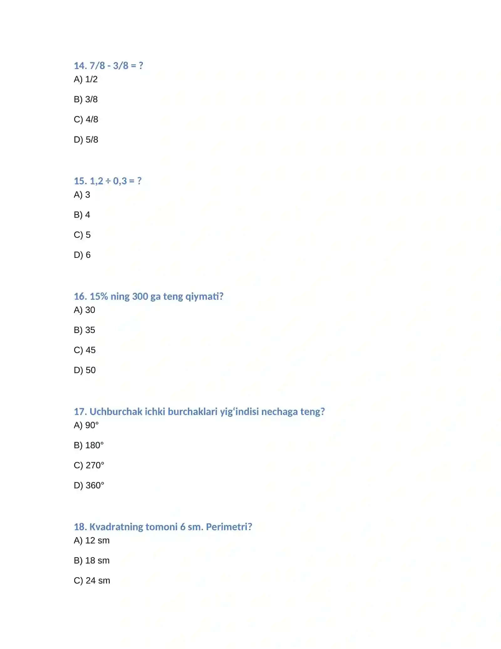 MATEMATIKA FANIDAN 50 TA TEST 4