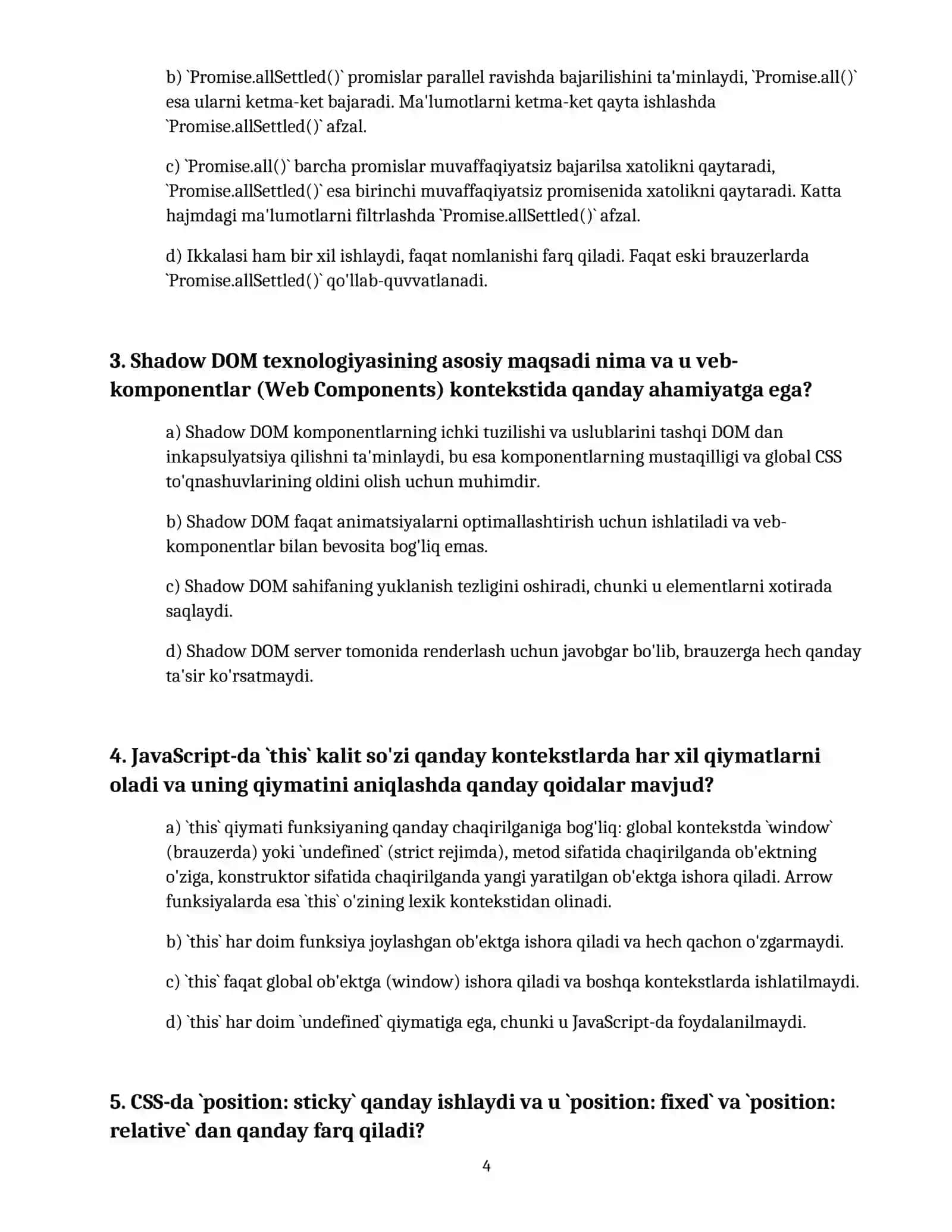 VEB-DASTURLASH ASOSLARI: HTML, CSS VA JAVASCRIPT BO'YICHA BILIMNI SINASH 4