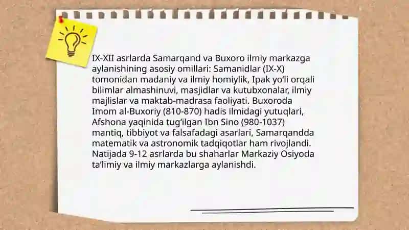 IX-XII asrlarda mamlakatimiz hududida roy bergan madaniy uygonish 4
