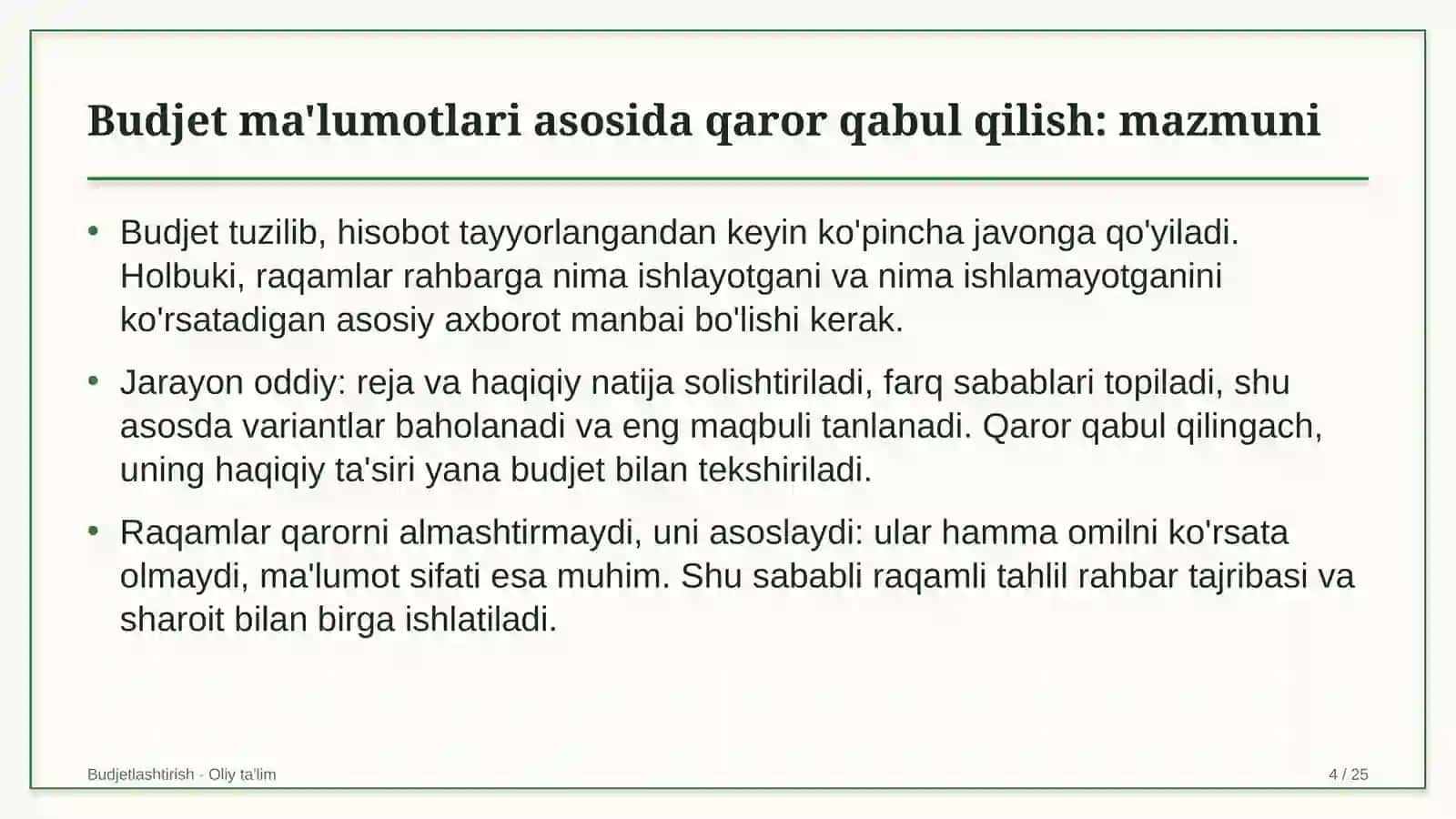 Echkichilikda budjet ma'lumotlari asosida qaror qabul qilish 4
