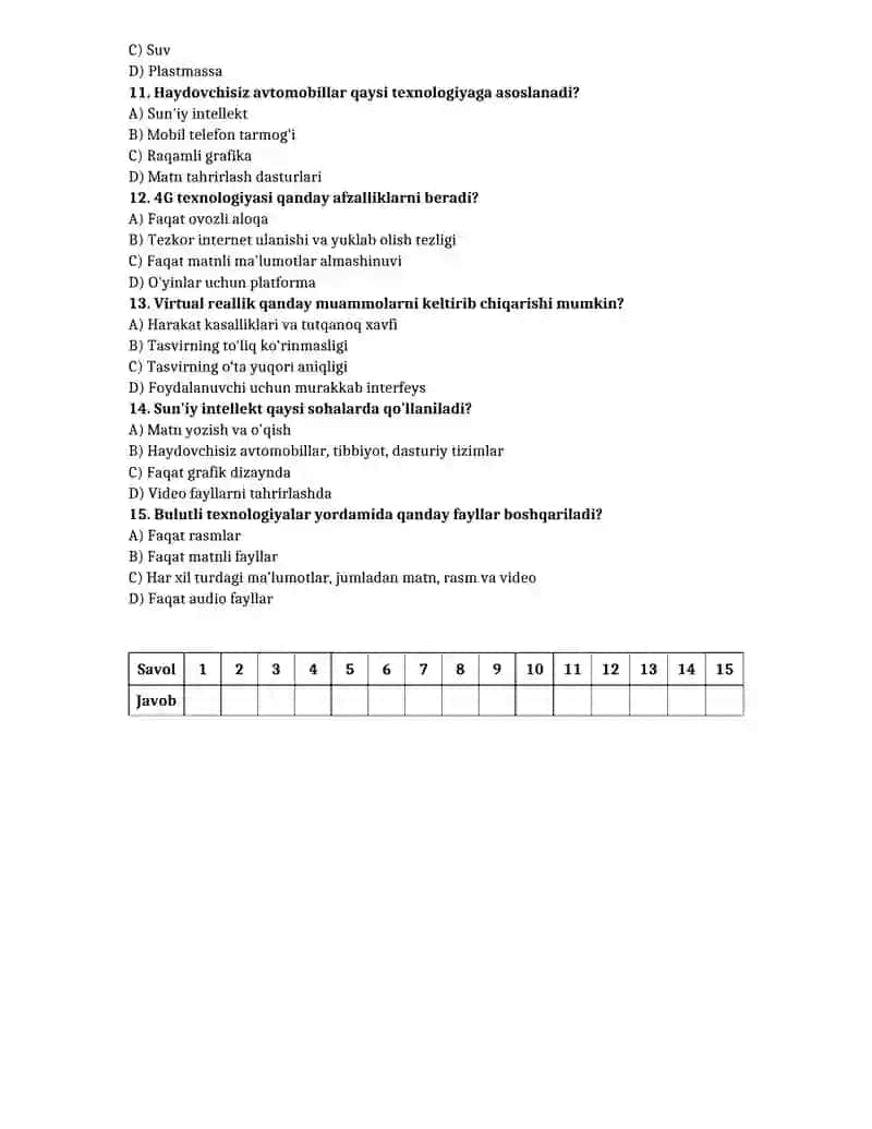 11-sinf informatika test yillik 4