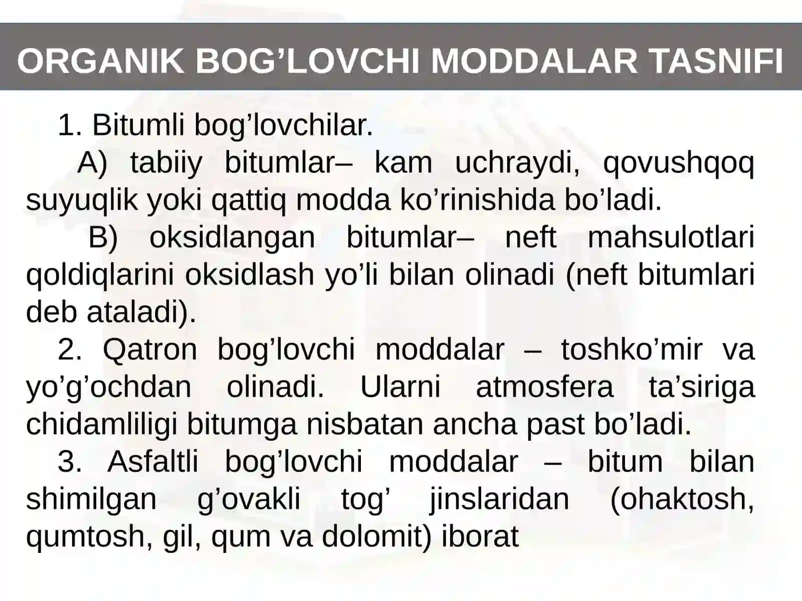 Organik bog'lovchi materiallar 4