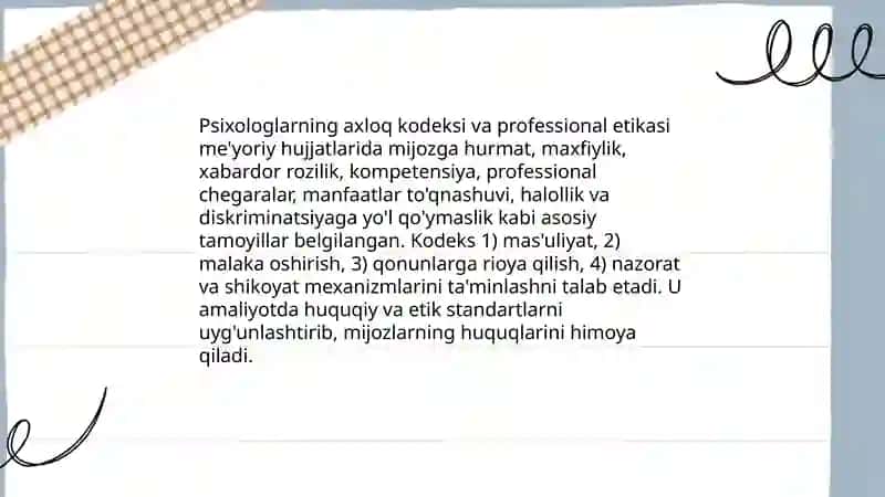 Psixologlarni kasbiy faoliyatini tashkil qilishda me'yoriy hujjatlar 4