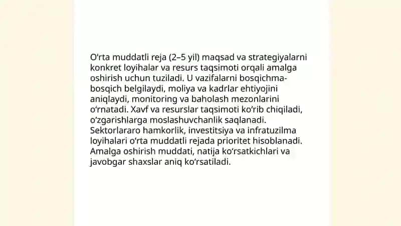 Qisqa muddatli reja 4