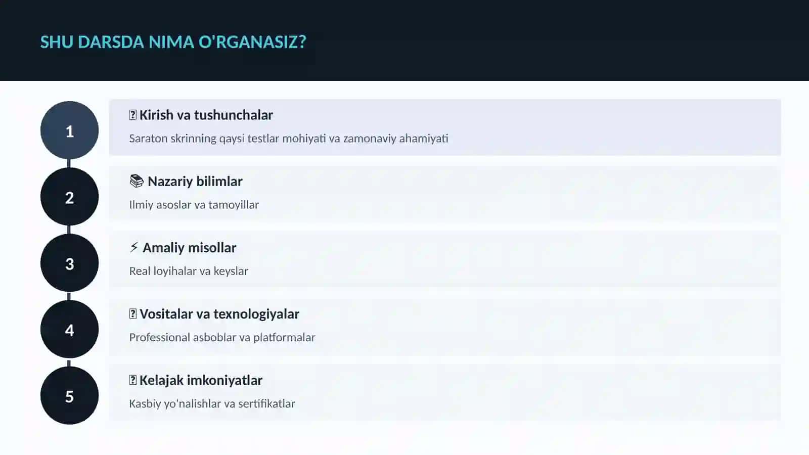 Saraton skrinning qaysi testlar 4