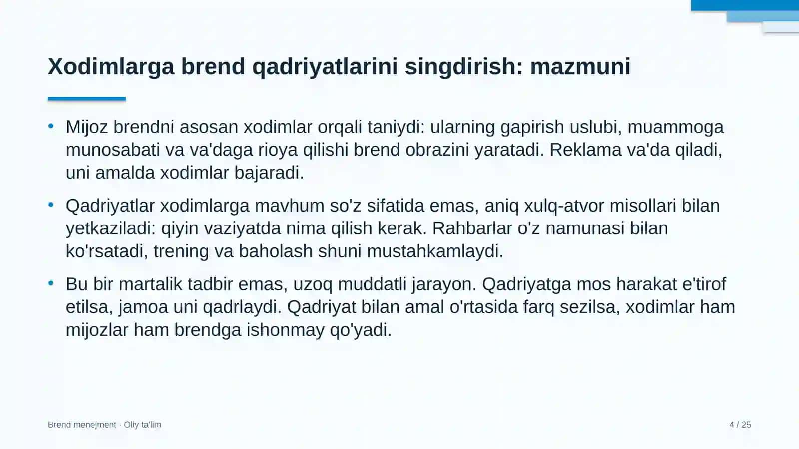 Klining kompaniyalarida xodimlar o'rtasida brend qadriyatlarini singdirish 4