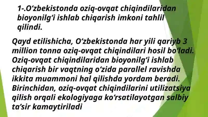 Oziq-Ovqat Chiqindilari va Bioyonilg'i 4