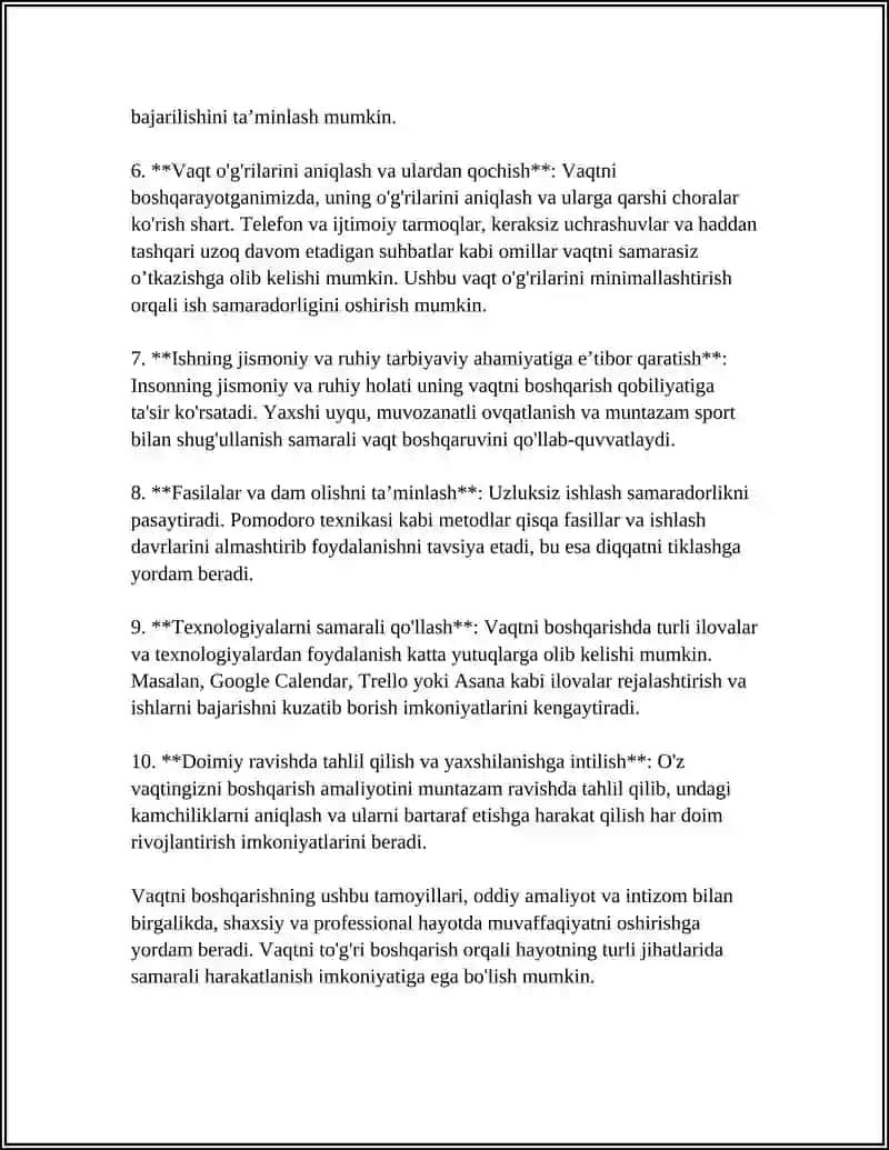 Mavzu: ABOUT TIME.TIME MANAGAMENT 4