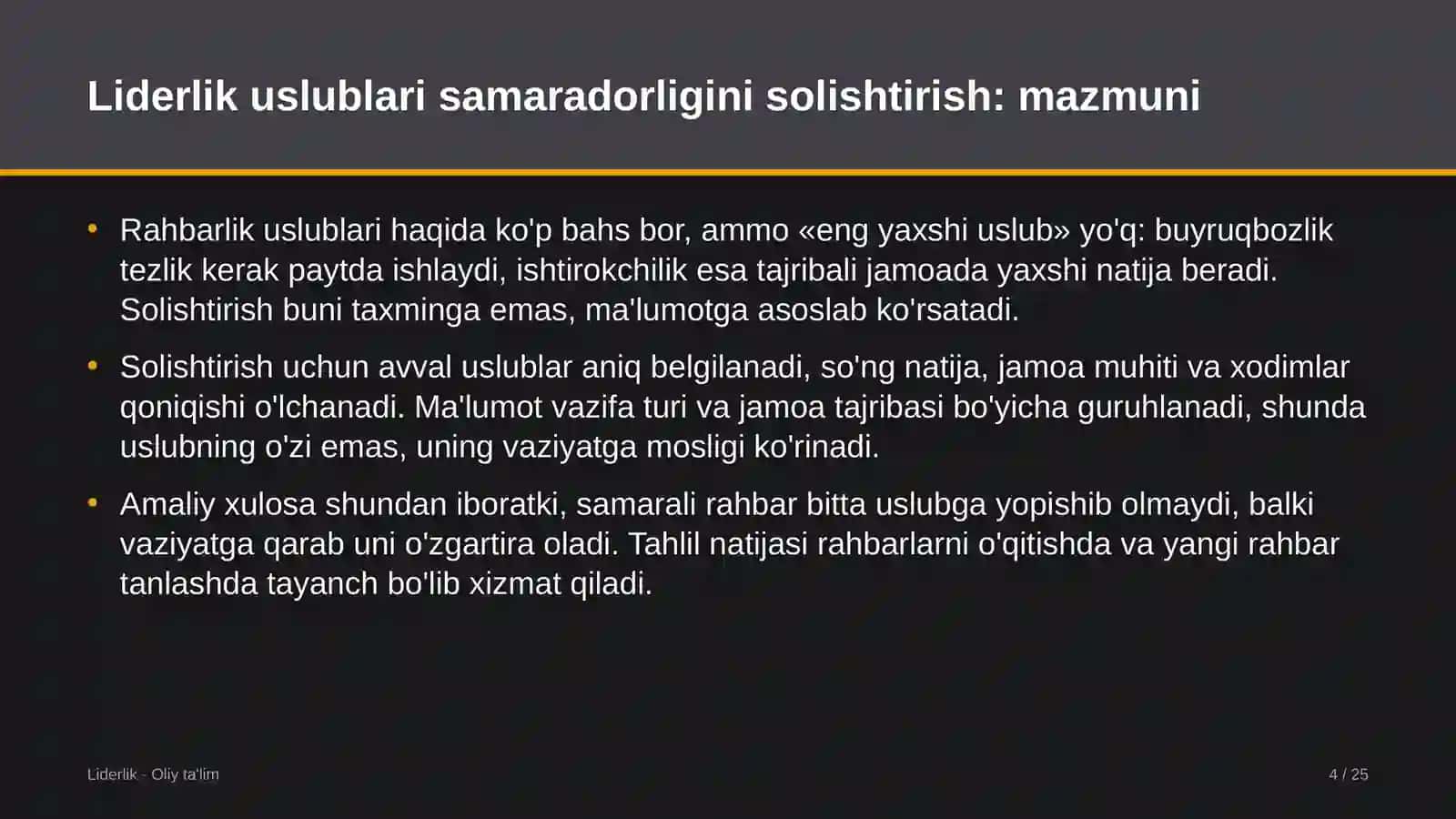 Baliqchilik xo'jaliklarida liderlik uslublarining samaradorligini solishtirish 4